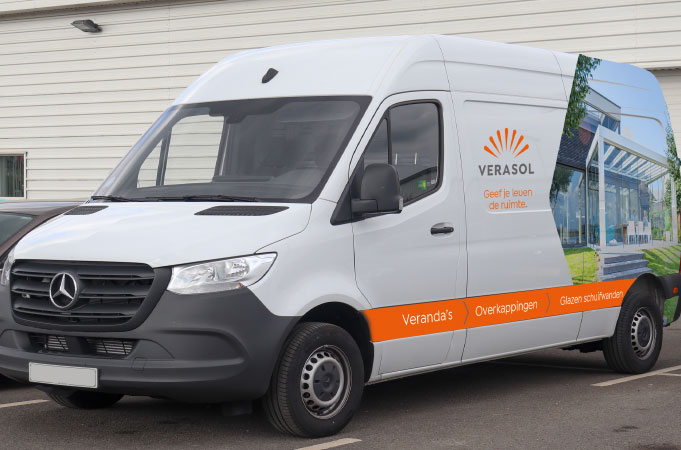 Wagenpark belettering - H2 outstore wagenpark belettering pos verasol - H2-WB-M
